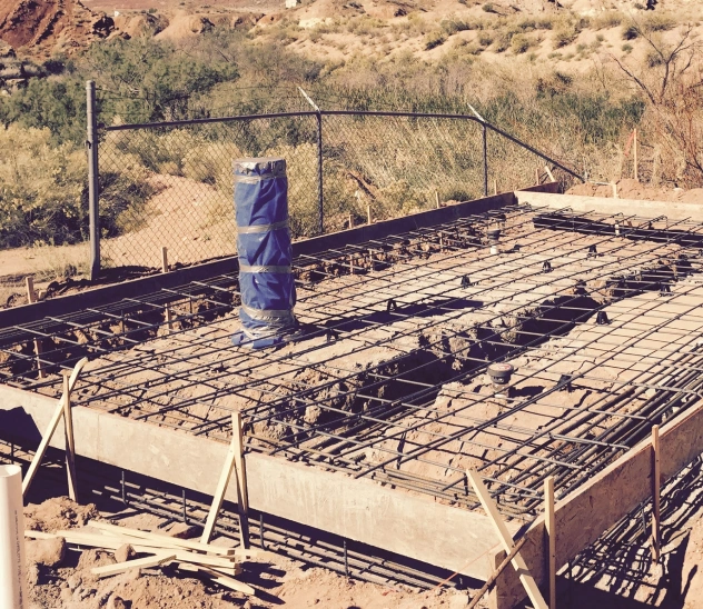 rebar structure ready for wet concrete pour